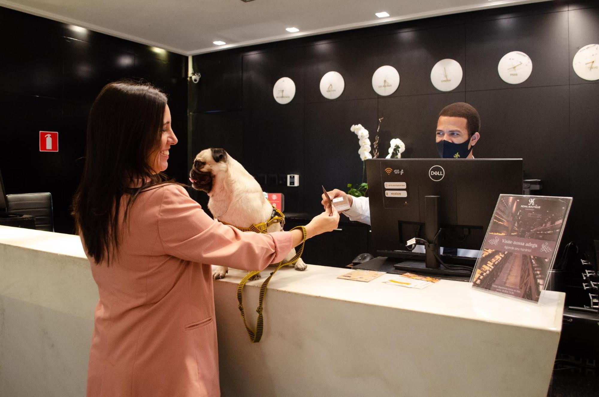 Royal Boutique Savassi Hotel เบโลโอรีซอนชี ภายนอก รูปภาพ A woman checking in at a hotel with her dog